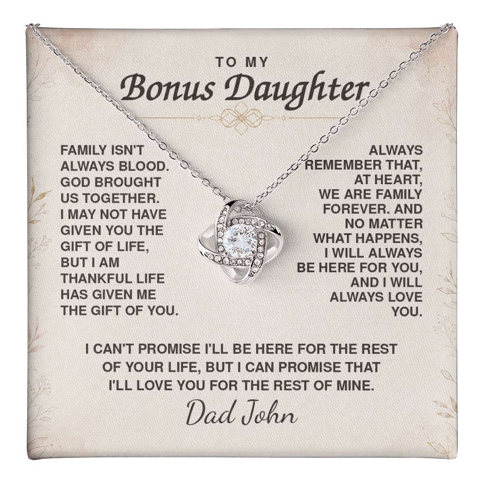 To My Bonus Daughter Love Knot Necklace – Personalized Gift from Bonus Mom or Dad
