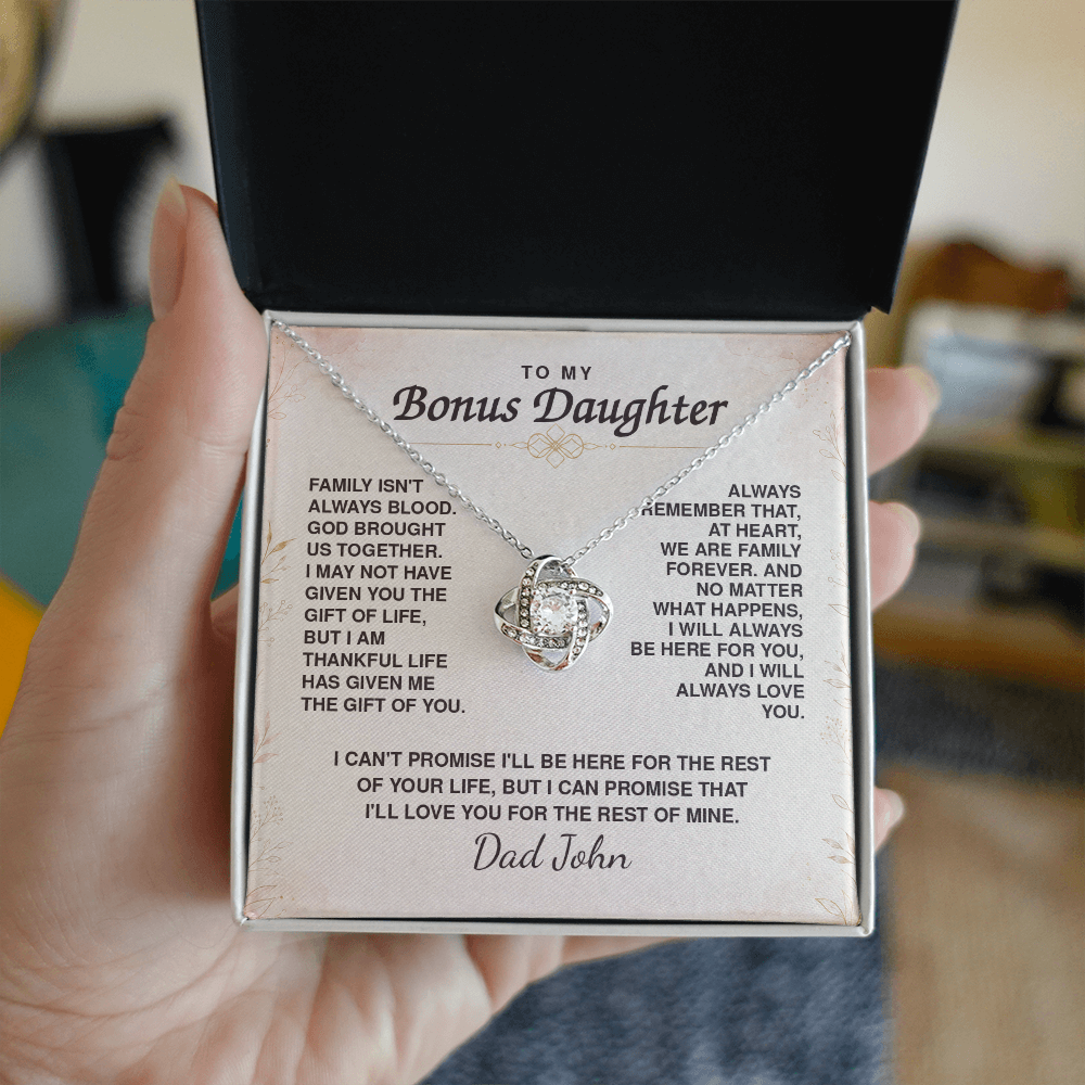 To My Bonus Daughter Love Knot Necklace – Personalized Gift from Bonus Mom or Dad