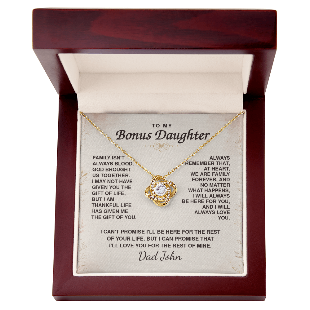 To My Bonus Daughter Love Knot Necklace – Personalized Gift from Bonus Mom or Dad