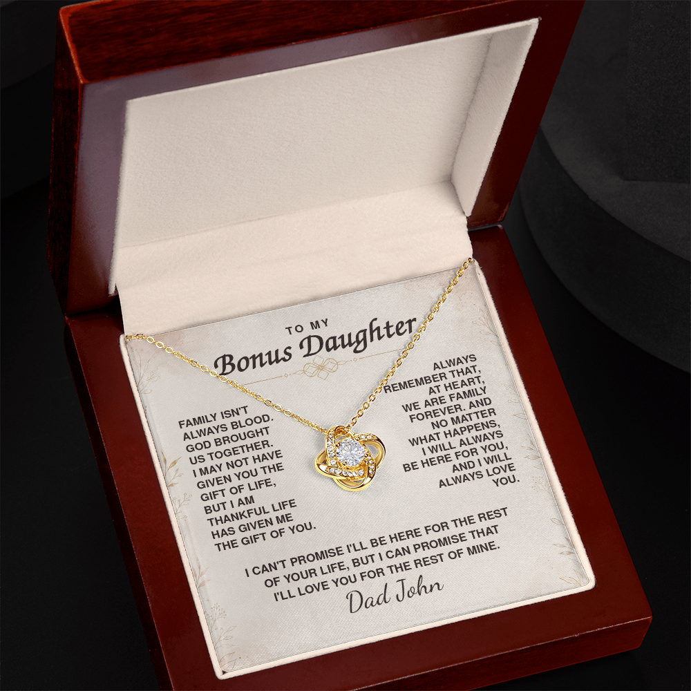 To My Bonus Daughter Love Knot Necklace – Personalized Gift from Bonus Mom or Dad