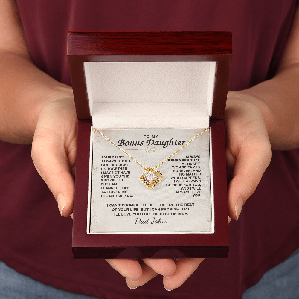 To My Bonus Daughter Love Knot Necklace – Personalized Gift from Bonus Mom or Dad