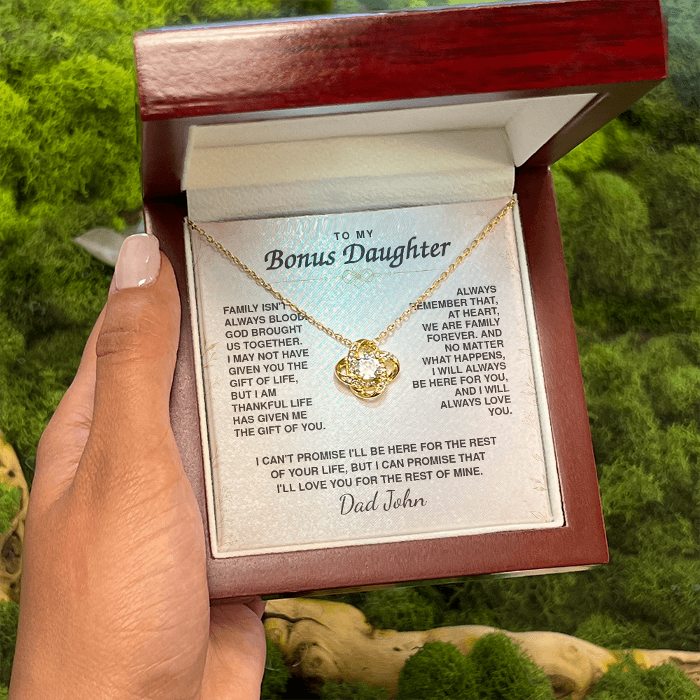 To My Bonus Daughter Love Knot Necklace – Personalized Gift from Bonus Mom or Dad