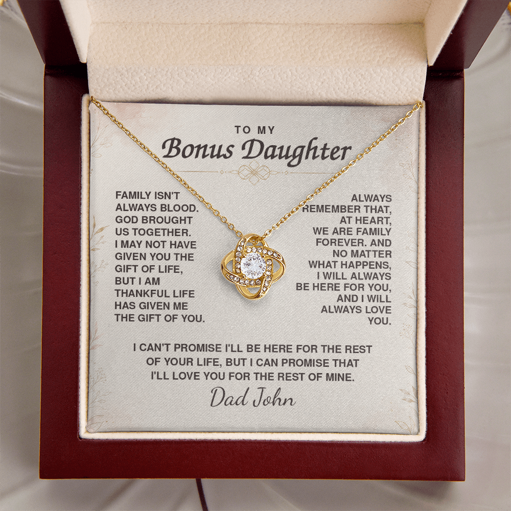To My Bonus Daughter Love Knot Necklace – Personalized Gift from Bonus Mom or Dad