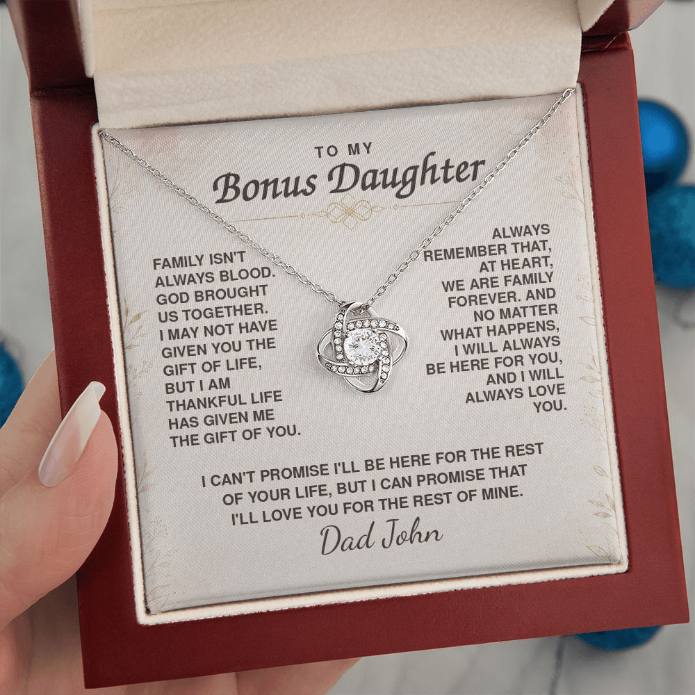 To My Bonus Daughter Love Knot Necklace – Personalized Gift from Bonus Mom or Dad