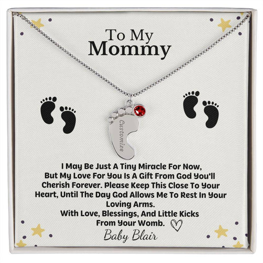 Mommy To Be baby feet necklace with birthstone — Christian gift | The Faith World
