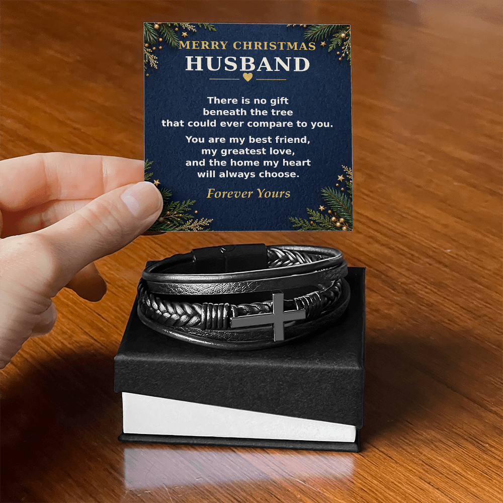 Men's Cross Leather Bracelet for Husband – Christmas Gift