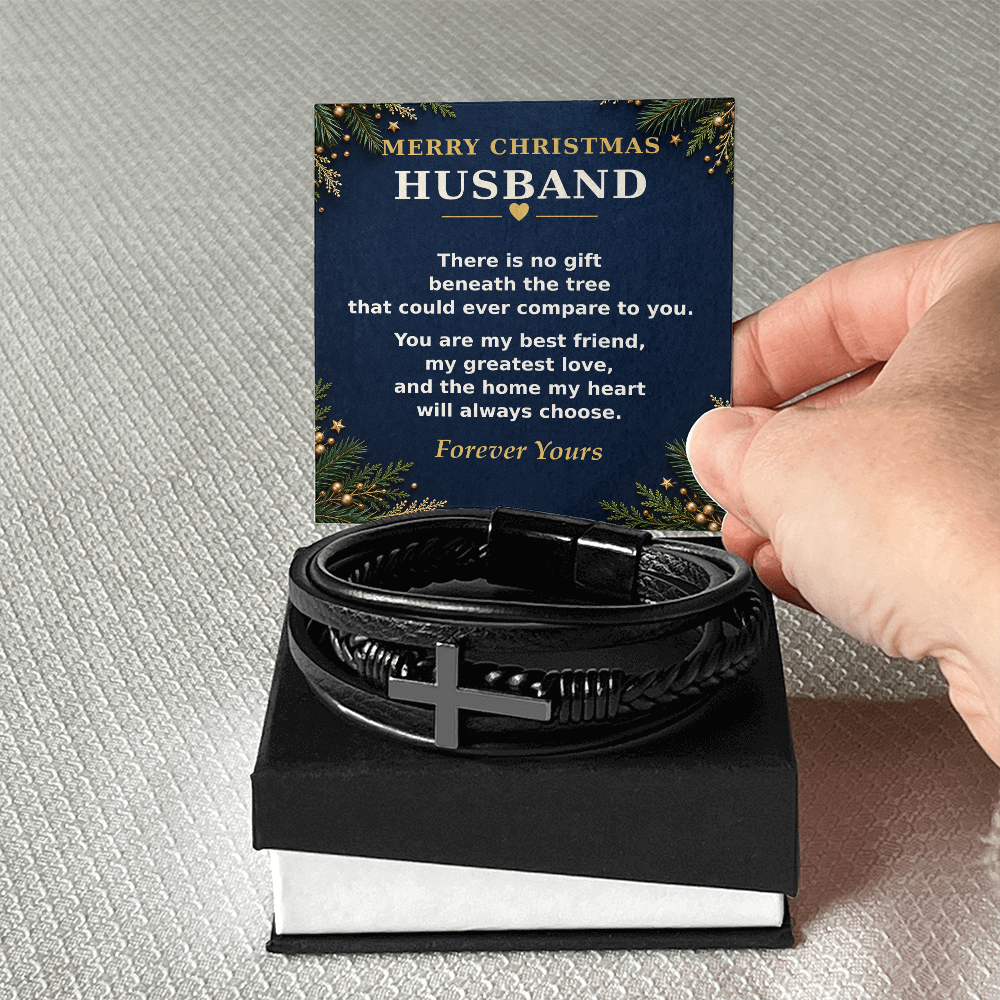 Men's Cross Leather Bracelet for Husband – Christmas Gift