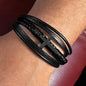 To My Son Cross Leather Bracelet