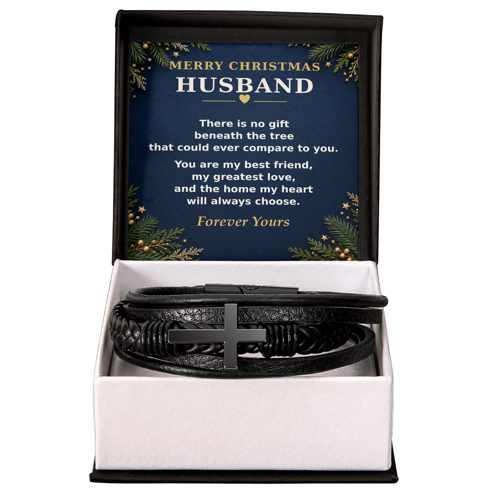 Men's Cross Leather Bracelet for Husband – Christmas Gift