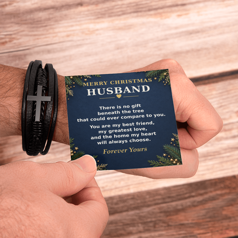 Men's Cross Leather Bracelet for Husband – Christmas Gift
