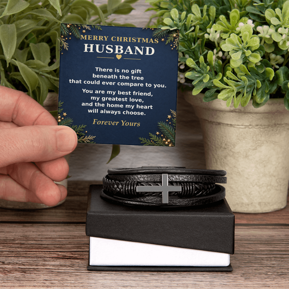 Men's Cross Leather Bracelet for Husband – Christmas Gift