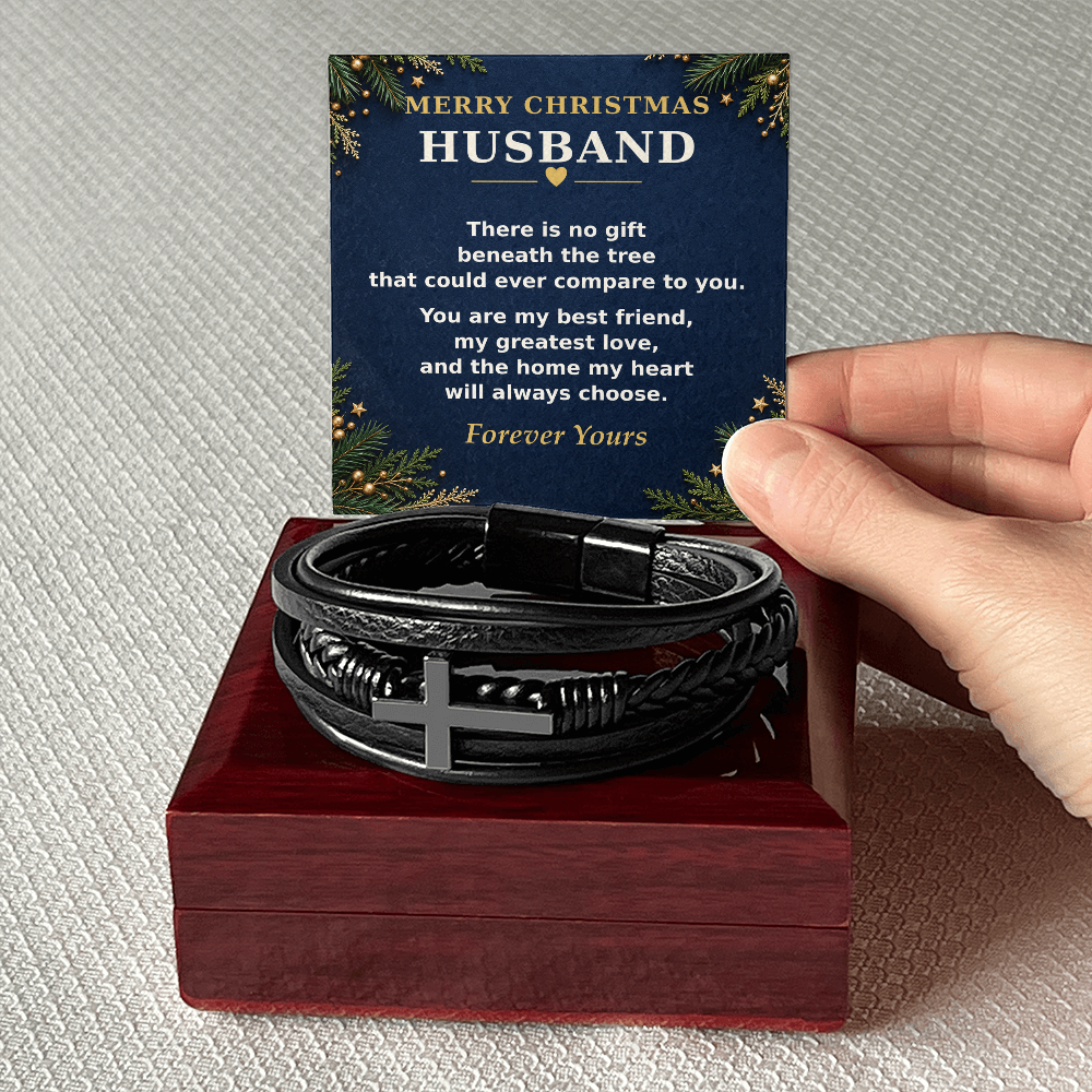 Men's Cross Leather Bracelet for Husband – Christmas Gift