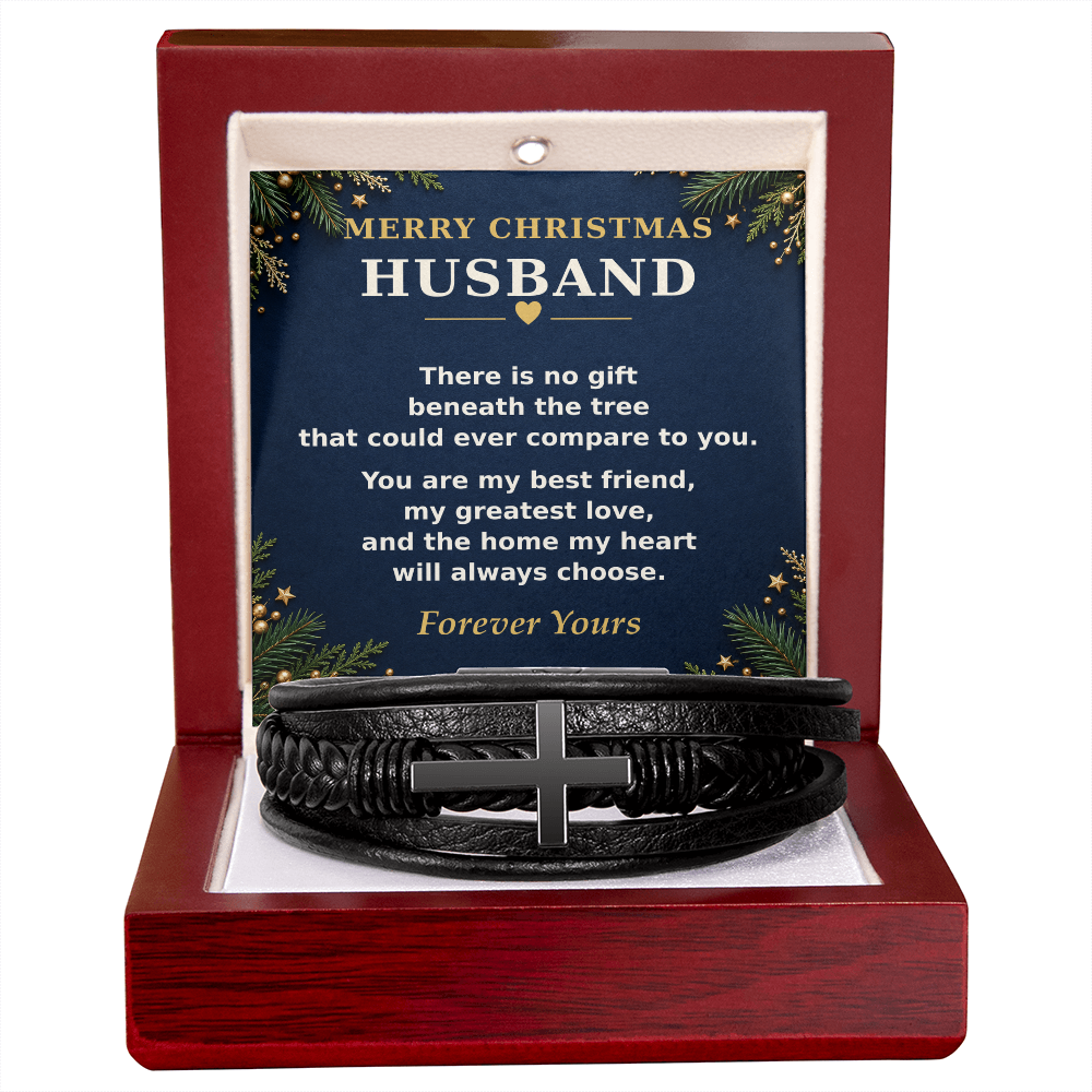 Men's Cross Leather Bracelet for Husband – Christmas Gift