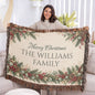 Personalized Christmas Woven Blanket Tapestry with Family Name