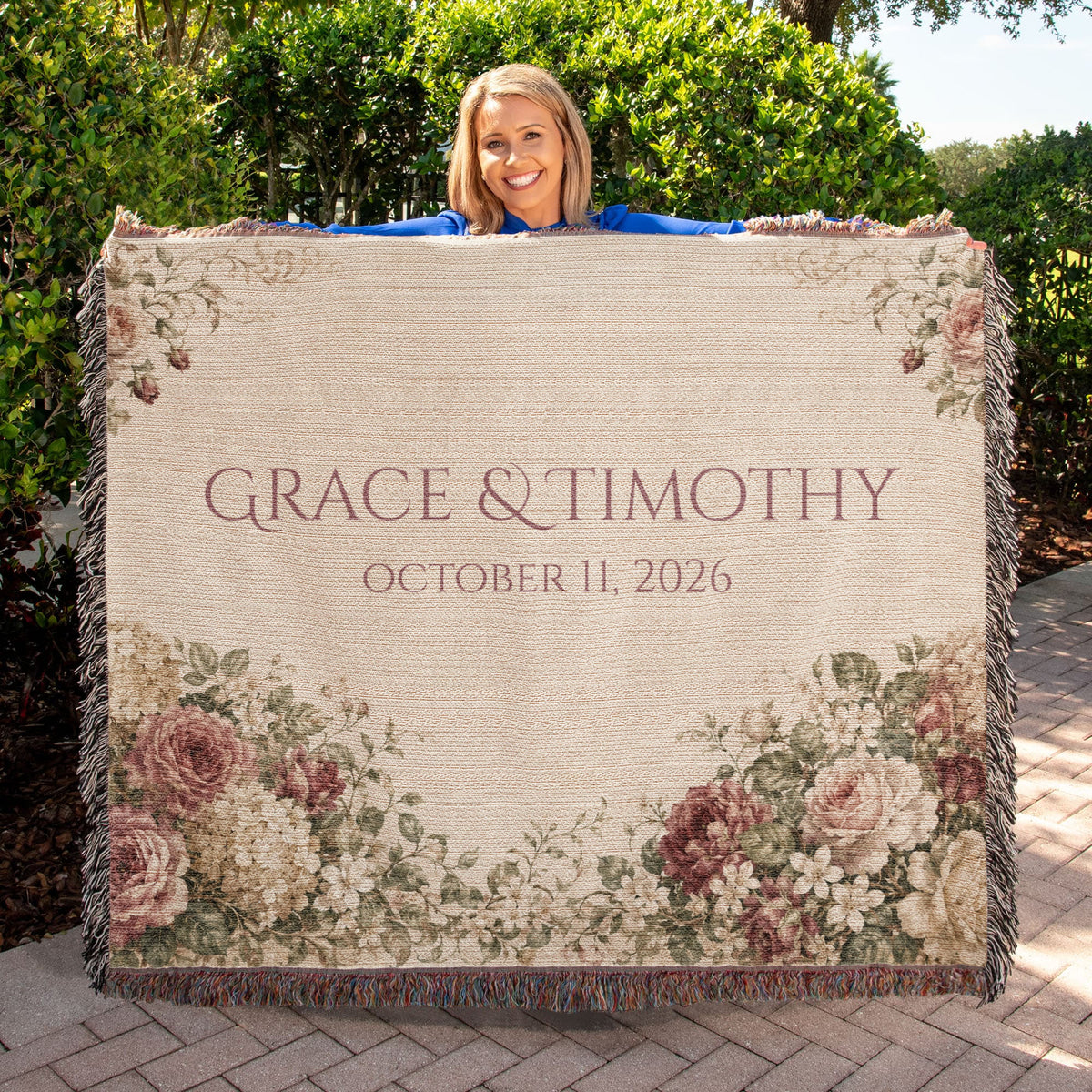 Personalized Wedding Blanket with Names & Date — folded blanket product photo | Nordenzi
