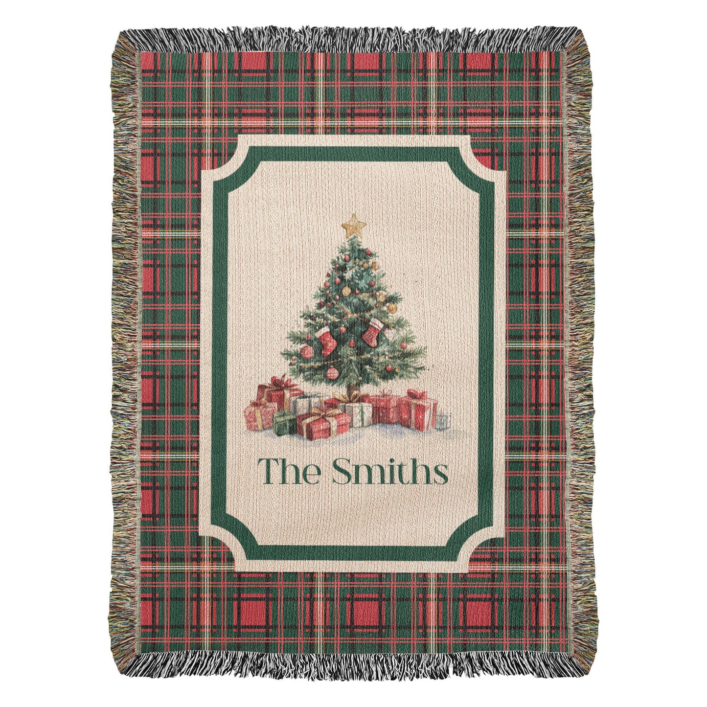Personalized Christmas Woven Blanket – Custom Family Name Tapestry Throw, 100% Cotton Heirloom Gift
