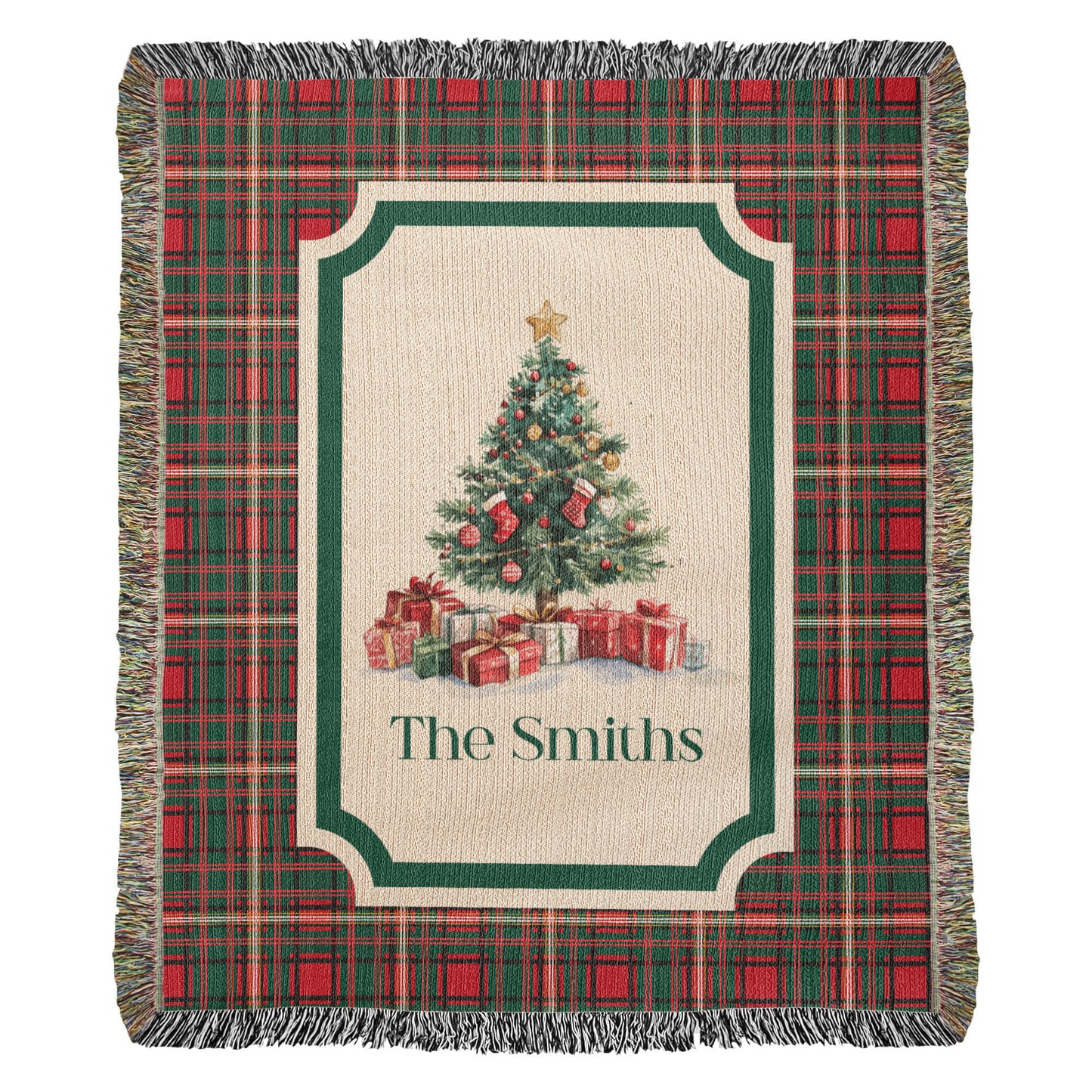 Personalized Christmas Woven Blanket – Custom Family Name Tapestry Throw, 100% Cotton Heirloom Gift