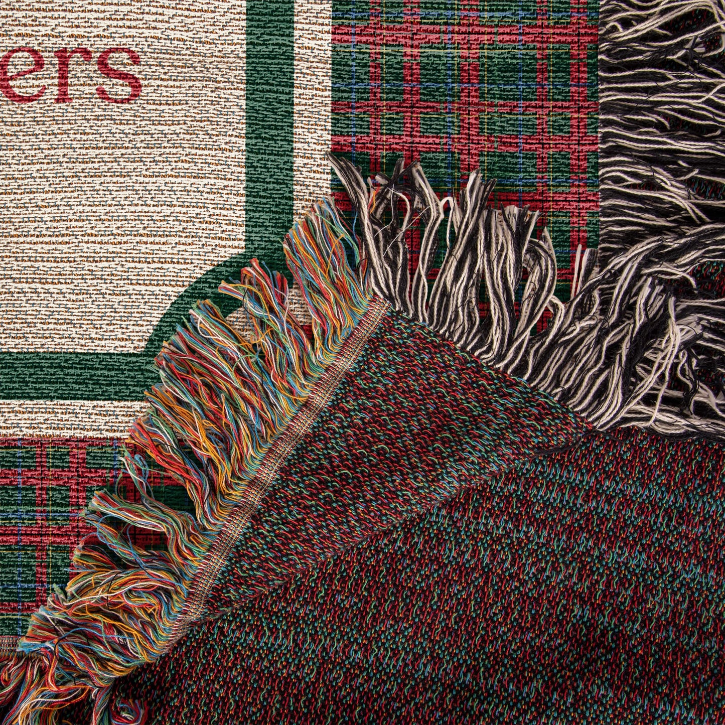 Personalized Christmas Wreath Woven Blanket – Custom Family Name Tartan Tapestry Throw, 100% Cotton Heirloom Gift
