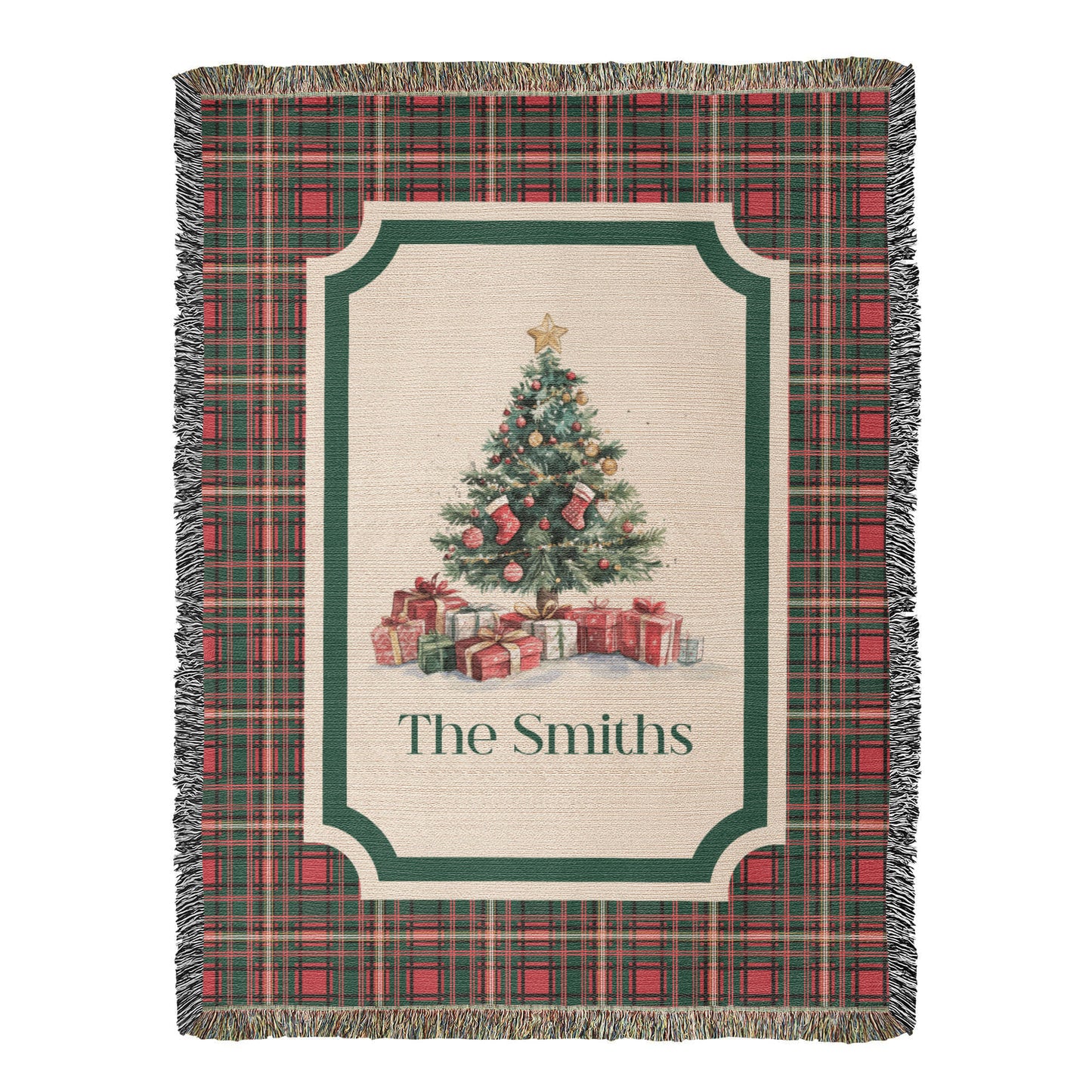 Personalized Christmas Woven Blanket – Custom Family Name Tapestry Throw, 100% Cotton Heirloom Gift