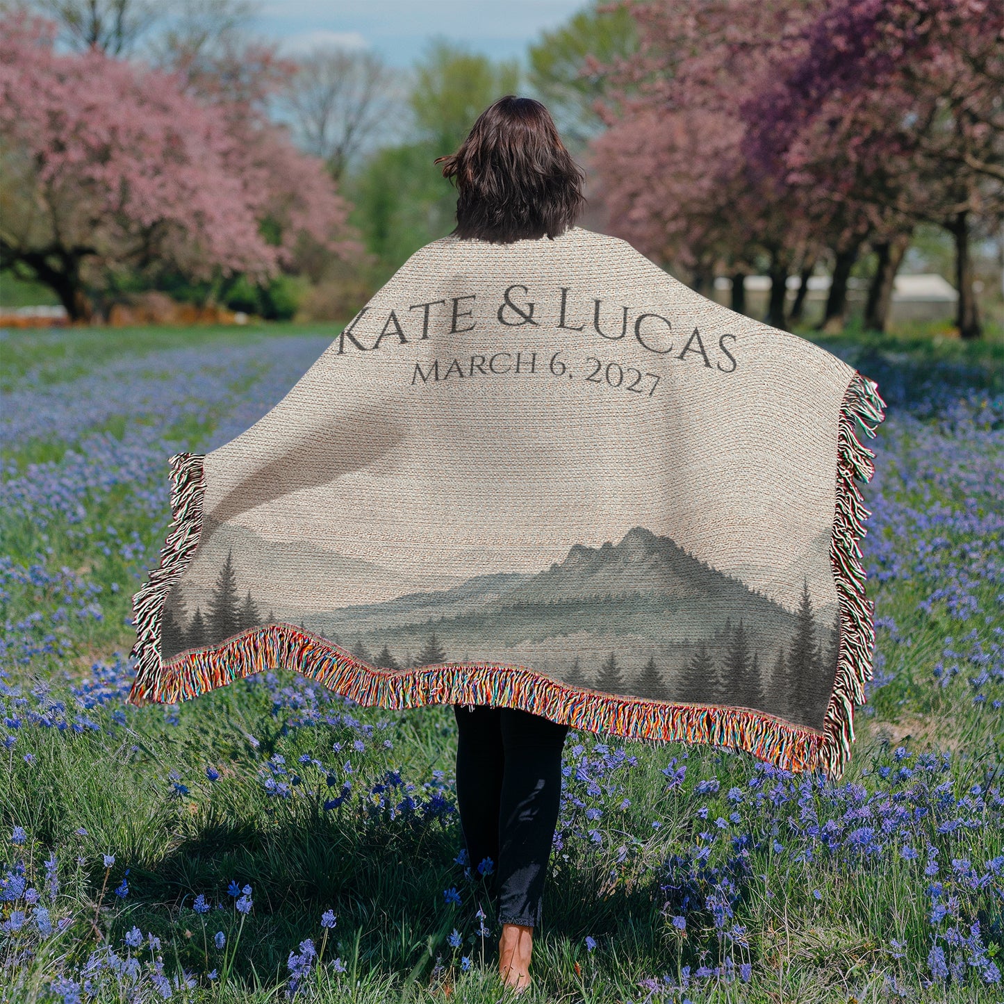 Mountain Peak Wedding Blanket – Personalized Anniversary Gift with Names & Date