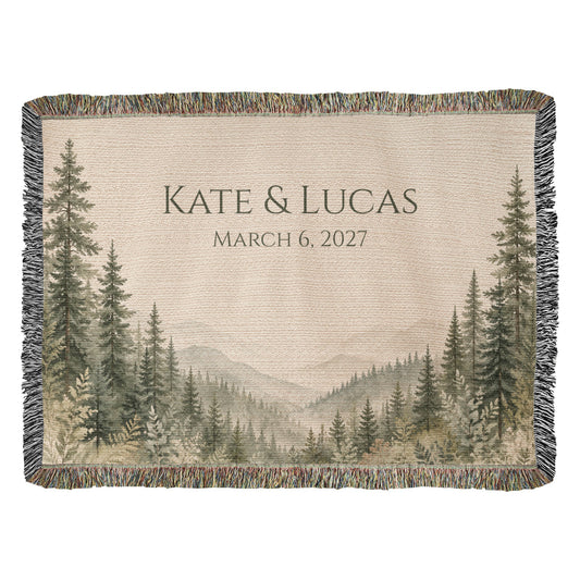Misty Pine Forest Wedding Blanket — folded blanket product photo | Nordenzi