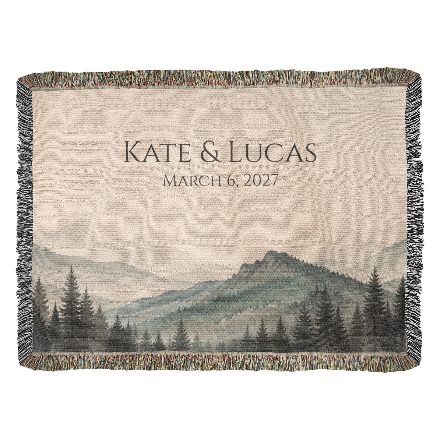 Mountain Peak Wedding Blanket – Personalized Anniversary Gift with Names & Date