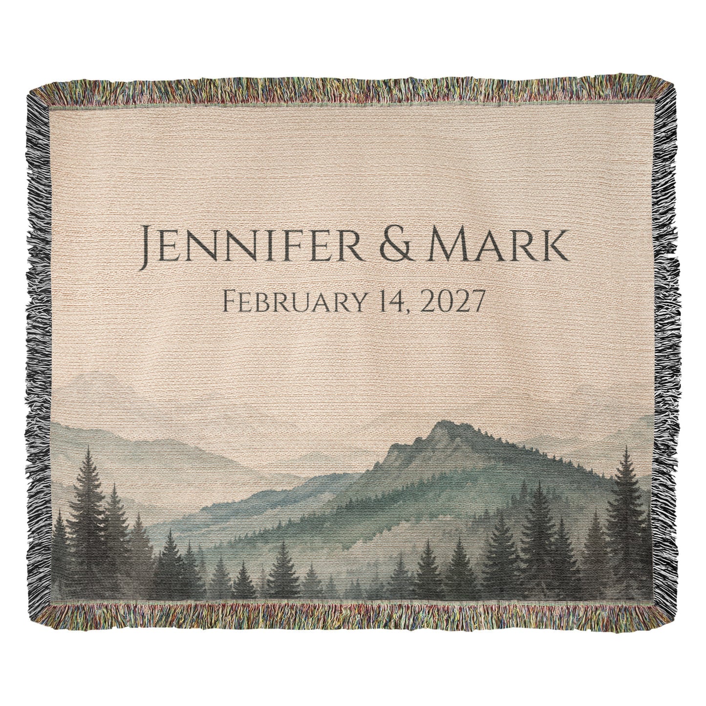 Mountain Peak Wedding Blanket – Personalized Anniversary Gift with Names & Date
