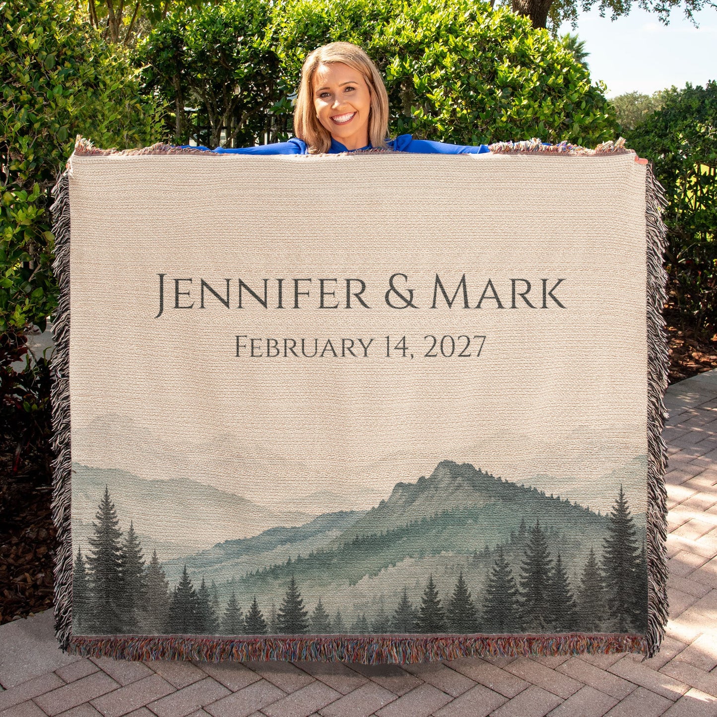 Mountain Peak Wedding Blanket – Personalized Anniversary Gift with Names & Date