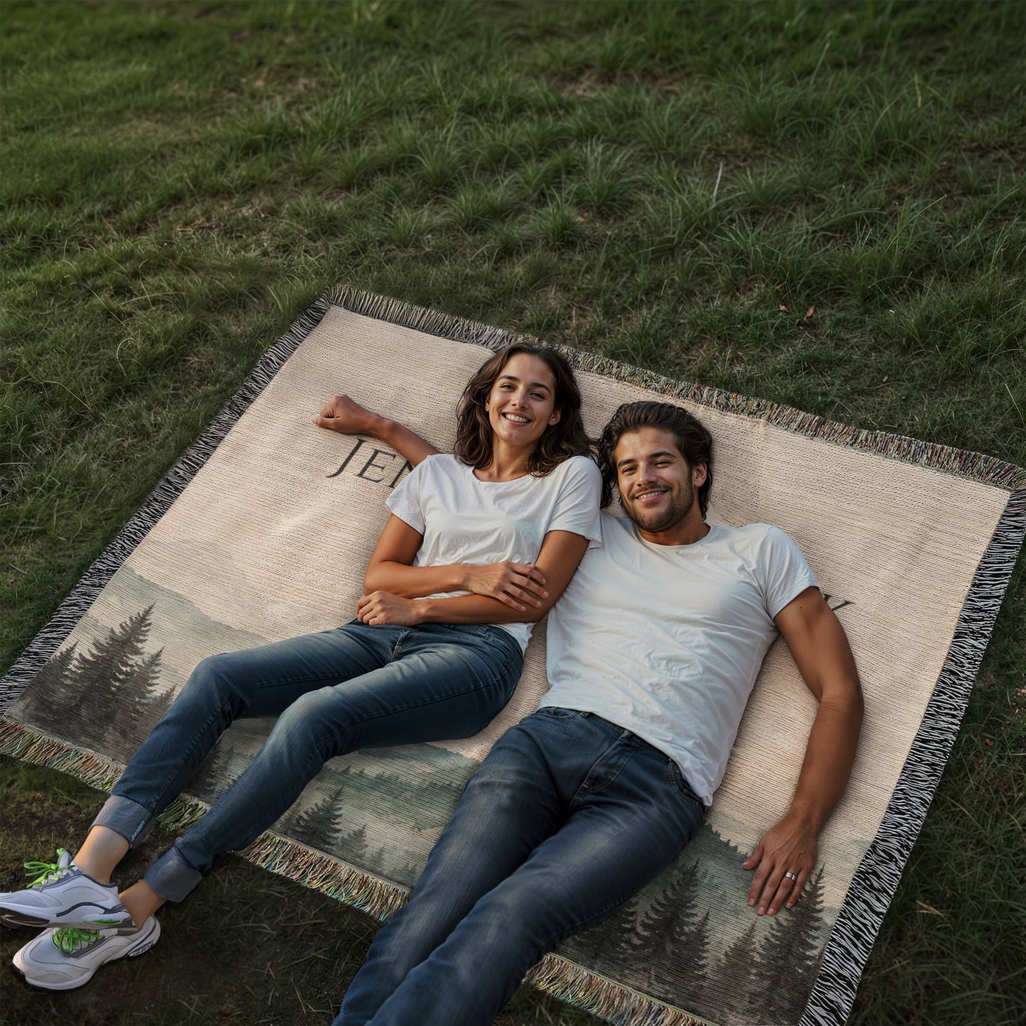 Mountain Peak Wedding Blanket – Personalized Anniversary Gift with Names & Date