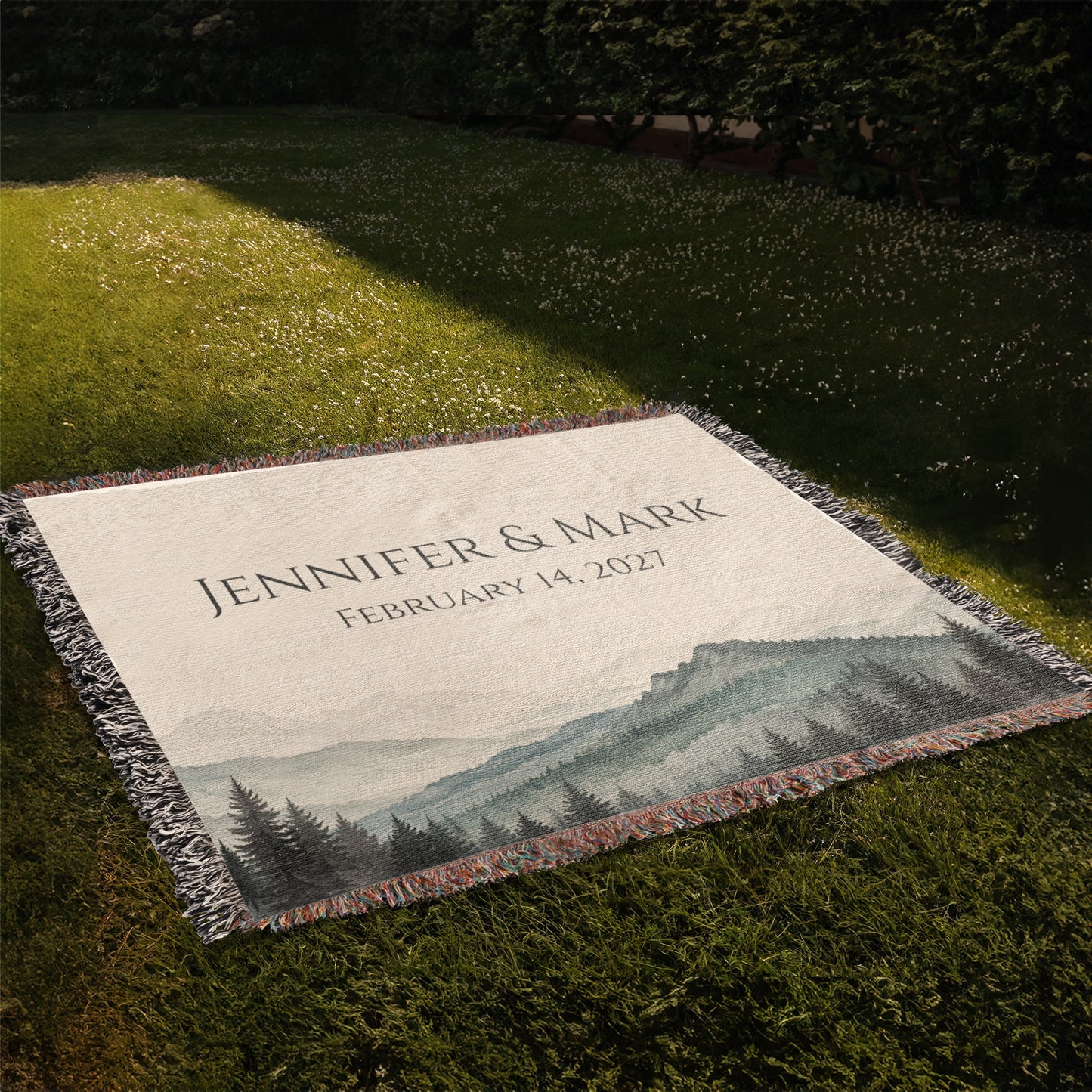 Mountain Peak Wedding Blanket – Personalized Anniversary Gift with Names & Date