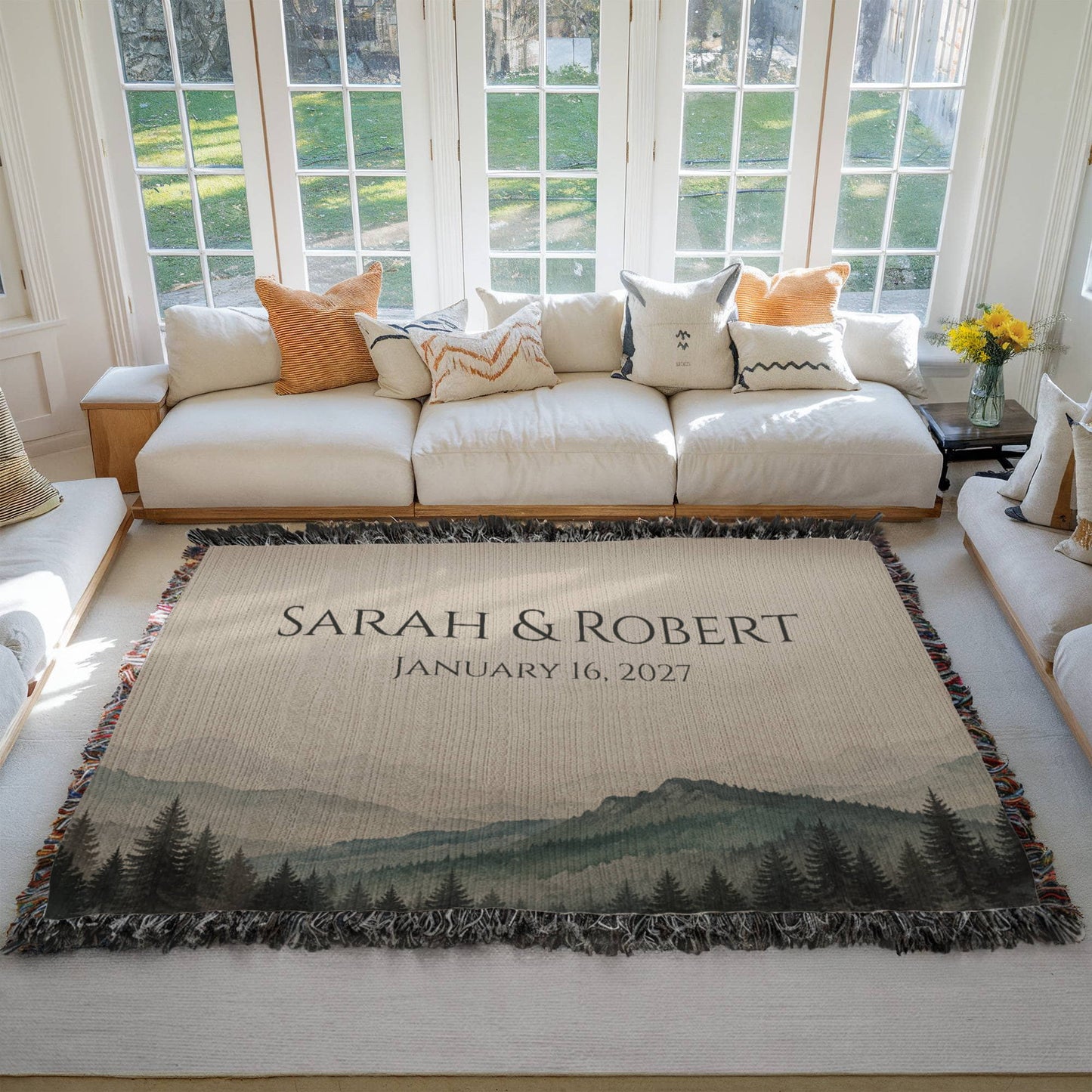Mountain Peak Wedding Blanket – Personalized Anniversary Gift with Names & Date