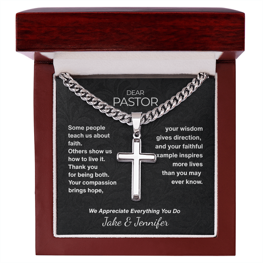 To Our Pastor Cross Necklace – Personalized Cuban Chain Gift