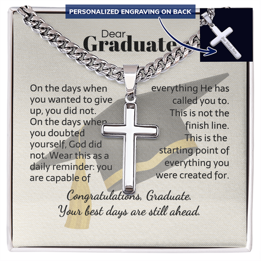 Dear Graduate cross necklace with Cuban link chain — Christian graduation gift for him | The Faith World