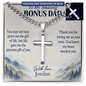 To My Bonus Dad Cuban Chain Cross Necklace | Personalized Gift from Bonus Son or Daughter