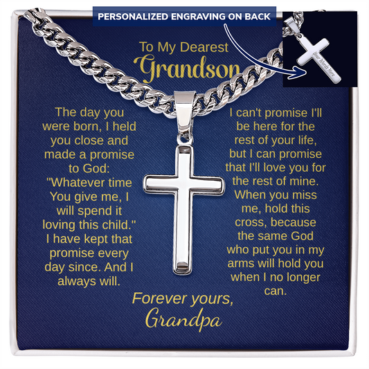 Grandson cross necklace from grandpa — personalized Christian gift Cuban link chain | The Faith World