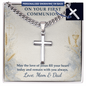 Personalized Cross Necklace for First Communion – Engraved Cuban Link Chain Gift for Boys