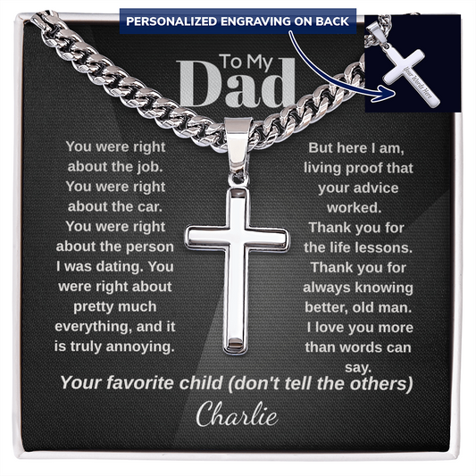 To My Dad Cuban chain cross necklace — Your Favorite Child personalized Christian gift | The Faith World