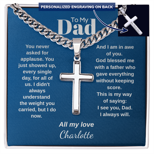 To My Dad Cuban chain cross necklace — God Blessed Me With You personalized Christian gift | The Faith World