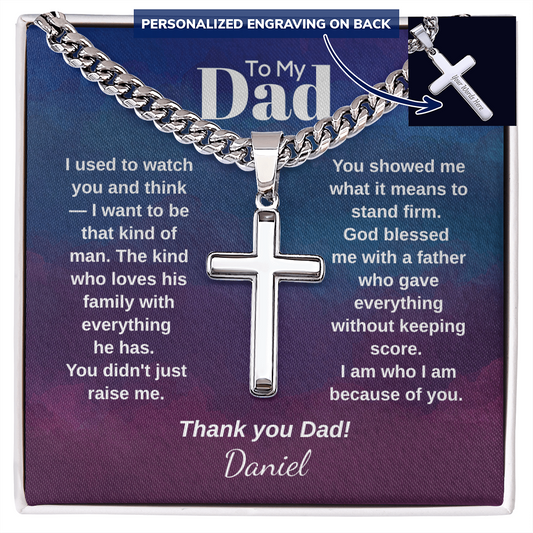 To My Dad Cuban chain cross necklace — Thank You Dad personalized Christian gift | The Faith World