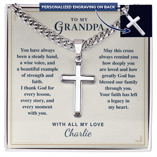 Cuban Link Cross Necklace for Grandpa – Christian Grandparents Day Gift