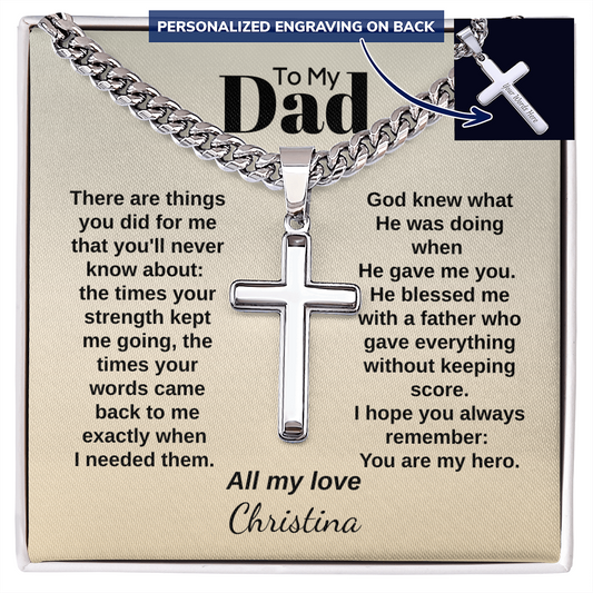 To My Dad Cuban chain cross necklace — You Are My Hero personalized Christian gift | The Faith World