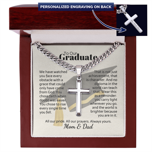 Cross necklace with Cuban link chain — Christian graduation gift for graduate from Mom and Dad | The Faith World