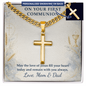 Personalized Cross Necklace for First Communion – Engraved Cuban Link Chain Gift for Boys