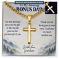 To My Bonus Dad Cuban Chain Cross Necklace | Personalized Gift from Bonus Son or Daughter