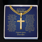 Grandson Cross Necklace from Grandpa — Personalized Christian Gift, Promise Message Card, Cuban Link Chain Gold Silver