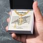 Graduate cross necklace with Cuban link chain and Proverbs 16:3 — Christian scripture gift for him | The Faith World