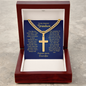 Grandson Cross Necklace from Grandpa — Personalized Christian Gift, Promise Message Card, Cuban Link Chain Gold Silver