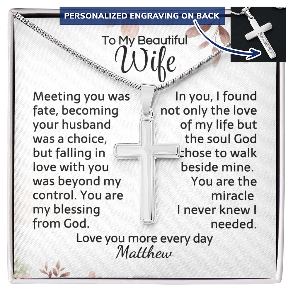 Custom engraved cross necklace in 18k gold or stainless steel — Christian anniversary gift for wife | Nordenzi