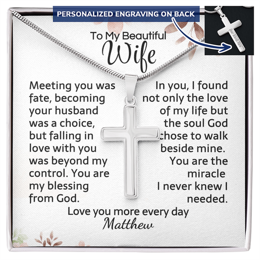 Custom engraved cross necklace in 18k gold or stainless steel — Christian anniversary gift for wife | The Faith World