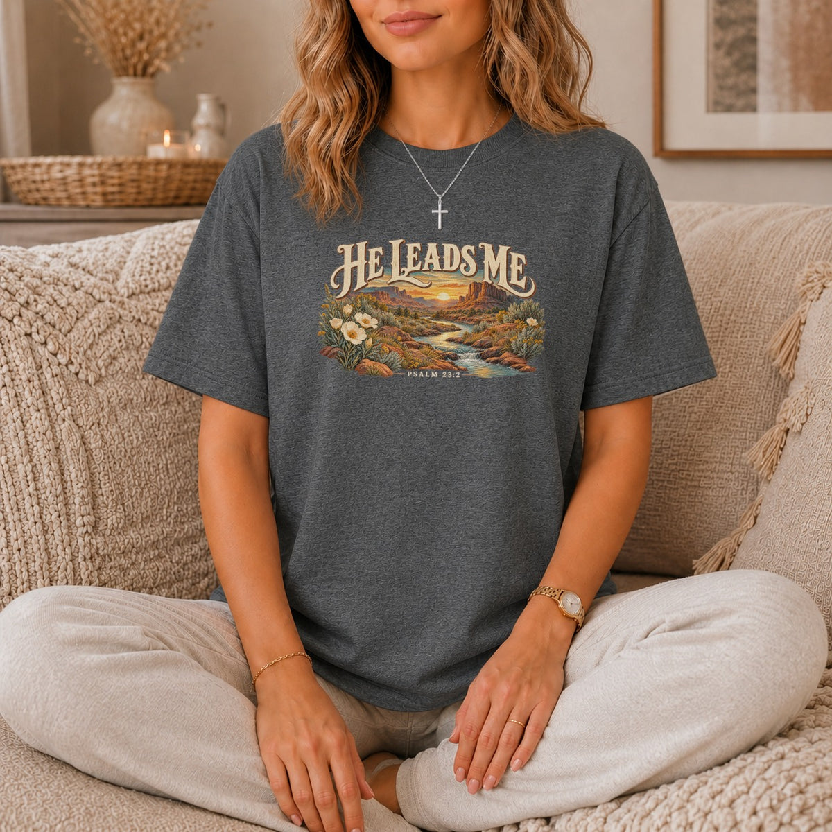 He Leads Me Western Desert T-Shirt